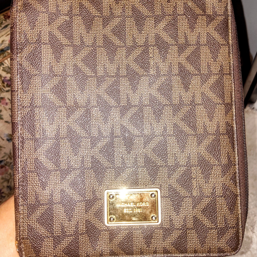 Michael Kors Brown Messenger Bag with Monogram Pattern